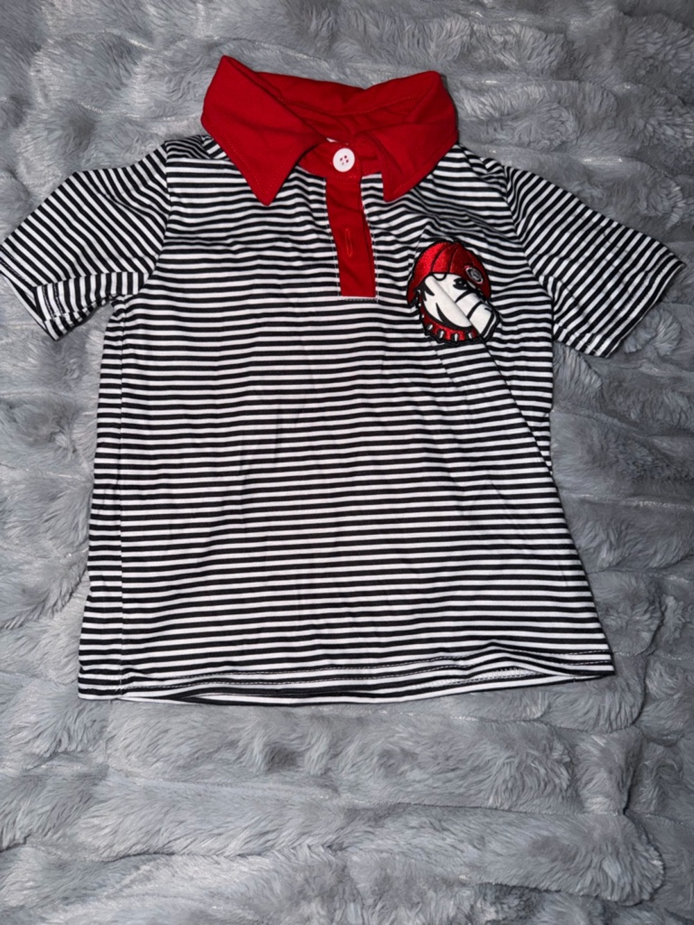 Red Collar Black & White Striped Kids Polo Shirt